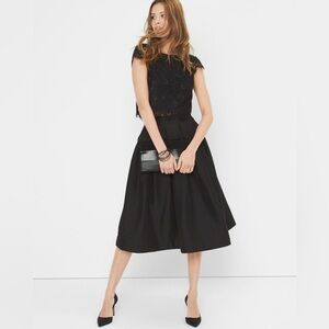 NEW White House Black Market Elegant Black Taffeta Midi Skirt